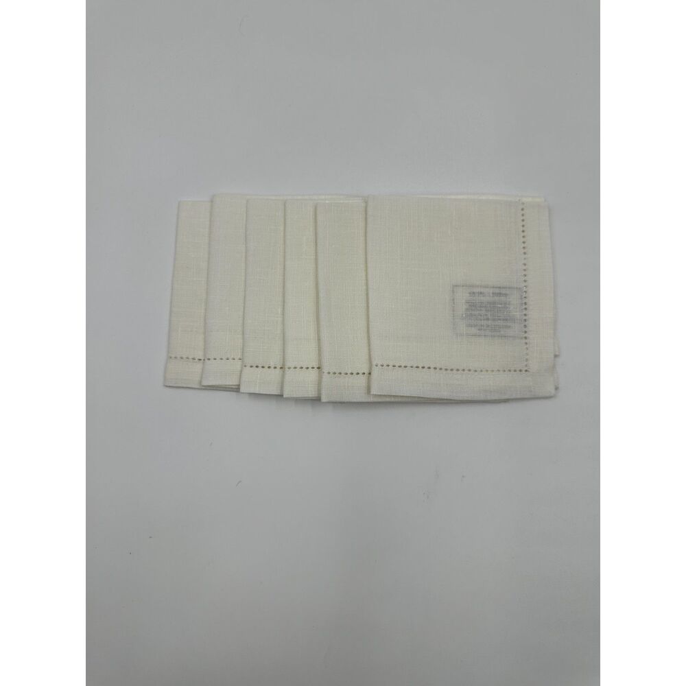 Linen Cocktail Napkins 9 x 9” Ladder Hemstitch Set of 6 White NWT - Picture 3 of 4